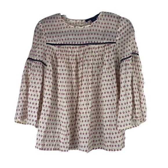French Connection Womens Blouse Size 2 Modal Bell Sleeve Geometric Polka Dot Top - Picture 1 of 10